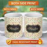 Personalized Custom Name Soft Pastel Multicolor Stars Subtle Speckled Background Seamless 11oz Ceramic Coffee Tea Mug White Large Handle