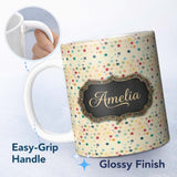 Personalized Custom Name Soft Pastel Multicolor Stars Subtle Speckled Background Seamless 11oz Ceramic Coffee Tea Mug White Large Handle