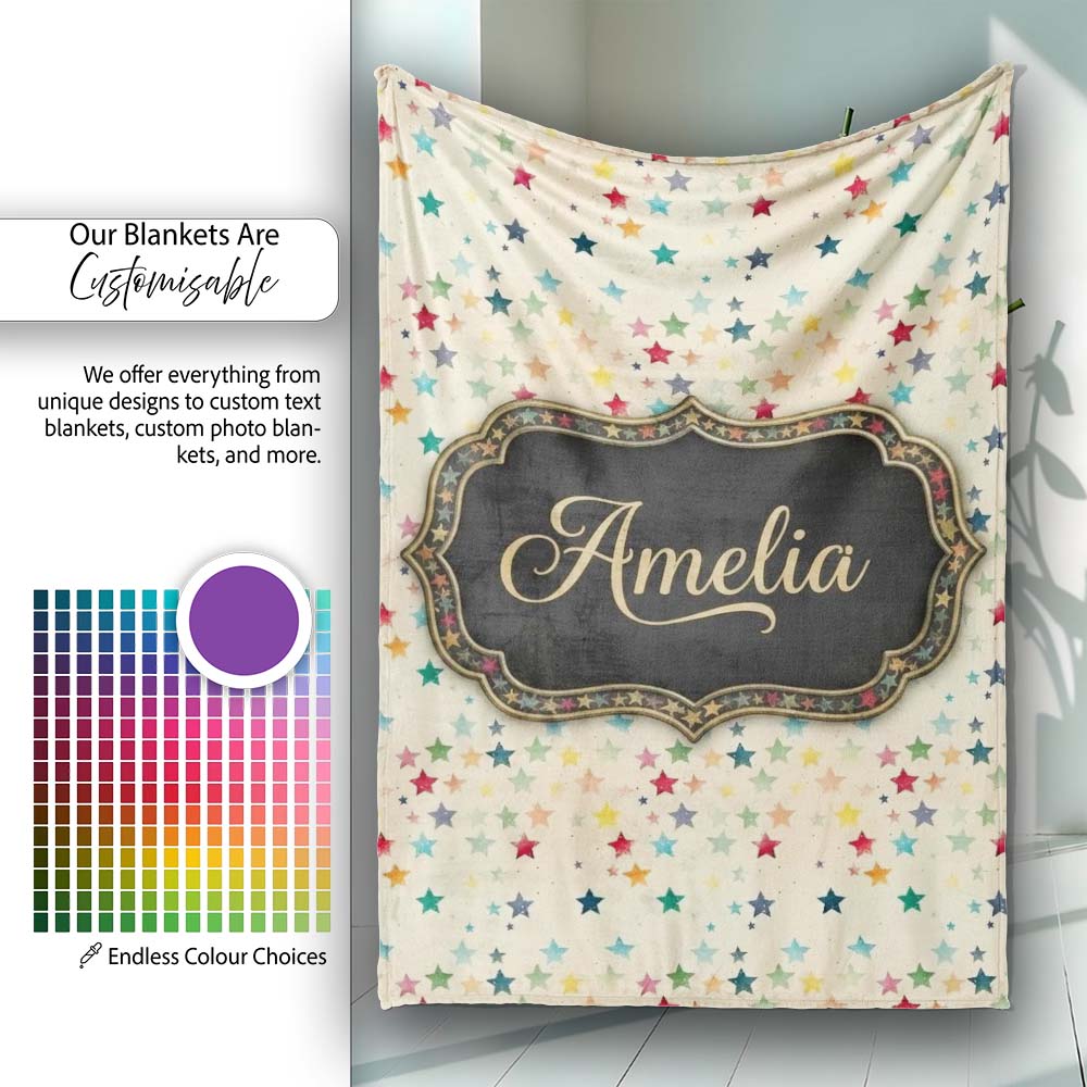 Soft Pastel Multicolor Stars Subtle Speckled Background Seamless  Personalised Custom Name Super Soft Fleece Blanket Bed Sofa Throw