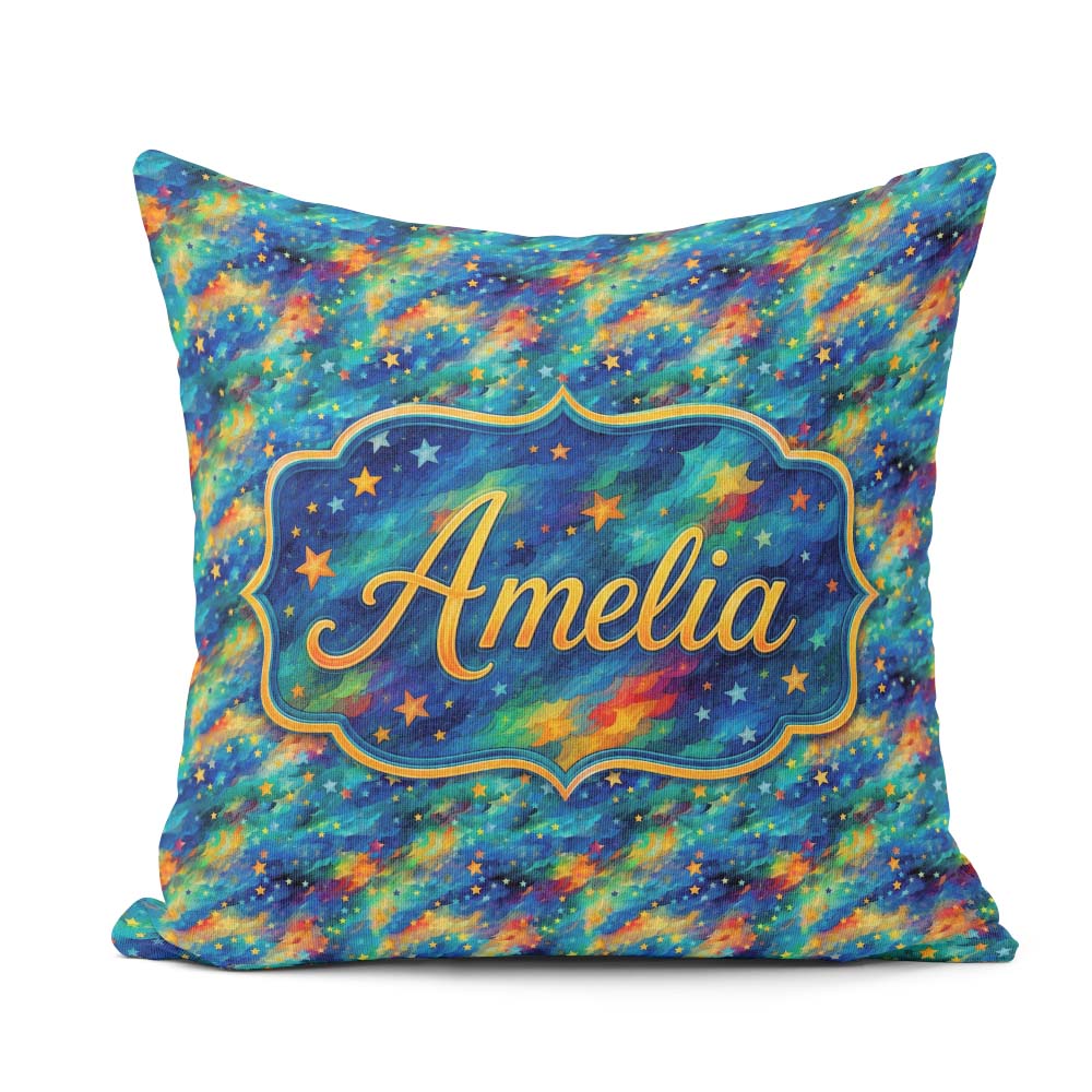 Custom Name Vibrant Galaxy Swirl Stars Cosmic Night Sky Seamless Square Filled Cushion Throw Pillow Sofa Bed Home Decor Zip Washable UK Made