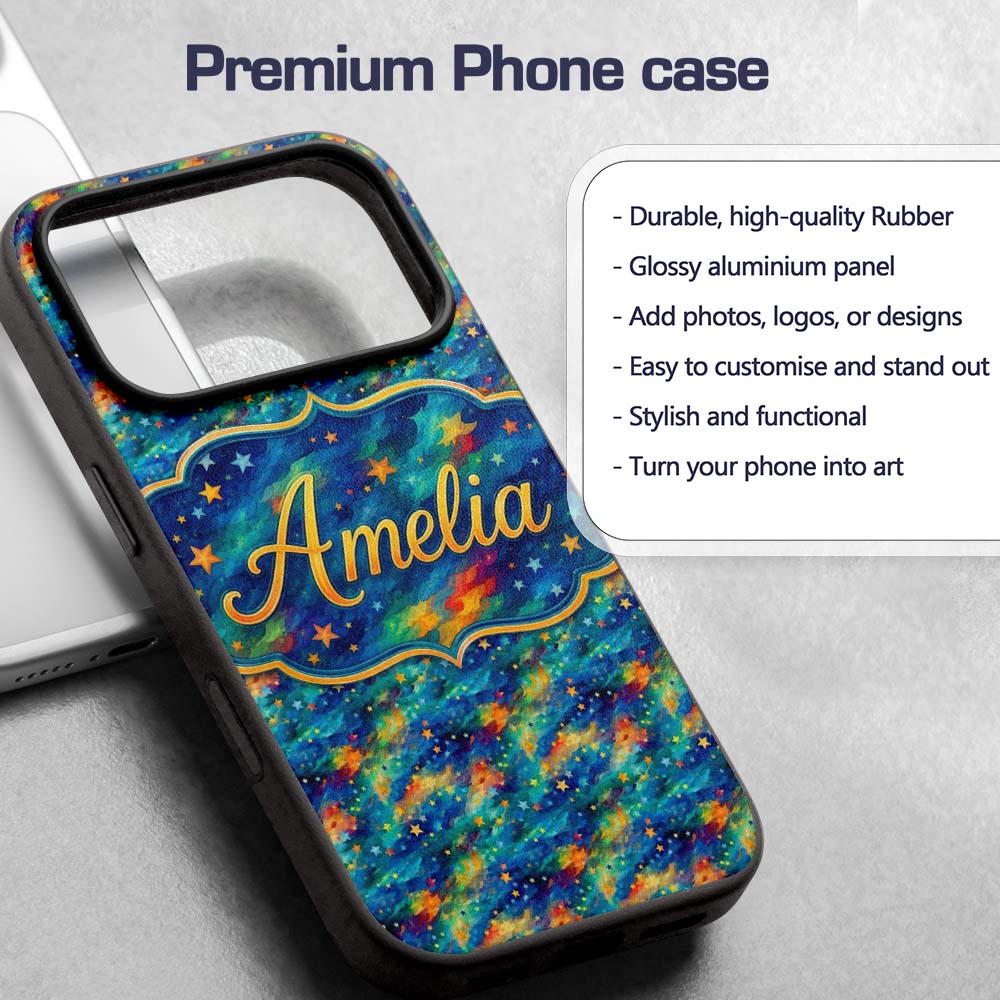 Vibrant Galaxy Swirl Stars Cosmic Printed Design Custom Name Protective Phone Case Mobile Cover Durable Everyday Smartphone Shock Resistant