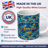 Personalized Custom Name Vibrant Galaxy Swirl Stars Cosmic Night Sky Seamless Pattern Name 11oz Ceramic Coffee Tea Mug White Large Handle