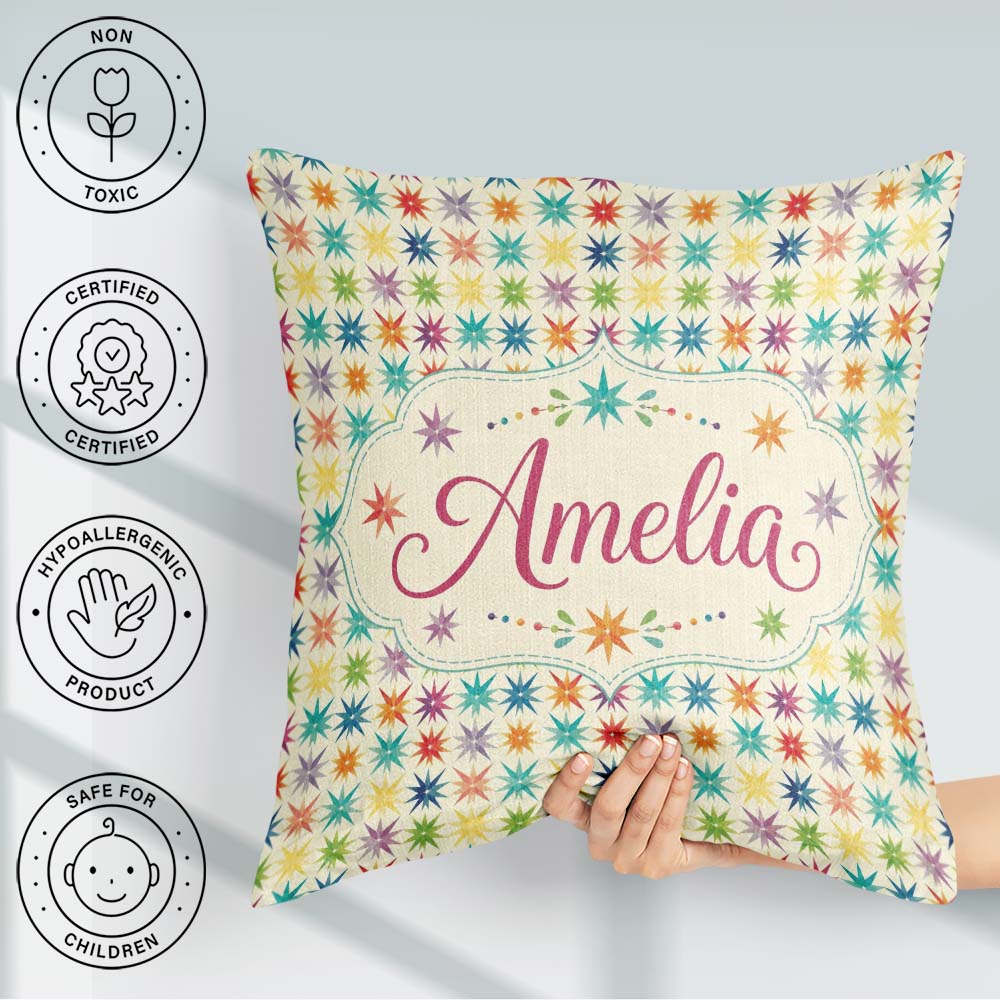 Custom Name Geometric Starburst Multicolor Seamless Pattern Name Square Filled Cushion Throw Pillow Sofa Bed Home Decor Zip Washable UK Made