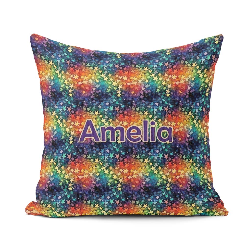Custom Name Rainbow Galaxy Butterfly Stars Cosmic Burst Seamless Square Filled Cushion Throw Pillow Sofa Bed Home Decor Zip Washable UK Made
