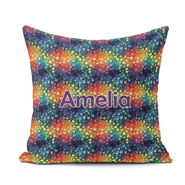 Custom Name Rainbow Galaxy Butterfly Stars Cosmic Burst Seamless Square Filled Cushion Throw Pillow Sofa Bed Home Decor Zip Washable UK Made
