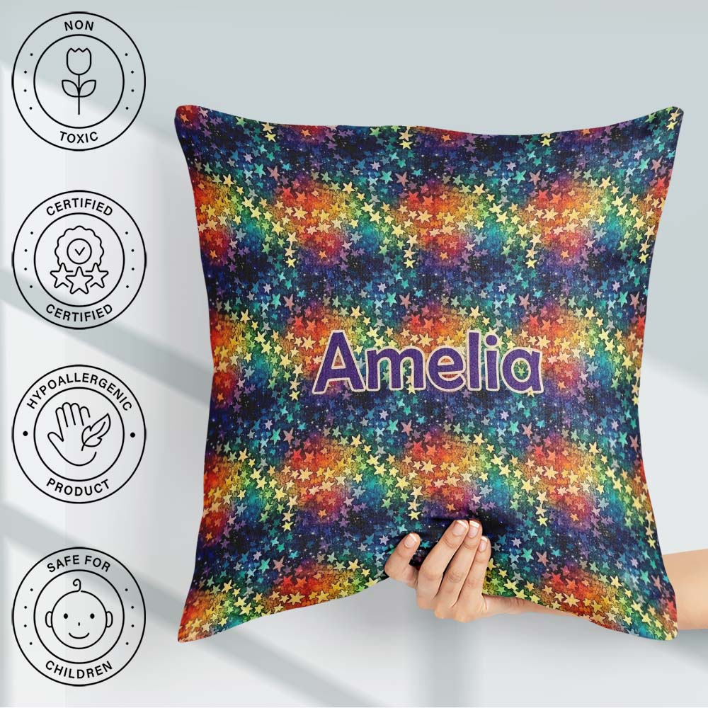 Custom Name Rainbow Galaxy Butterfly Stars Cosmic Burst Seamless Square Filled Cushion Throw Pillow Sofa Bed Home Decor Zip Washable UK Made