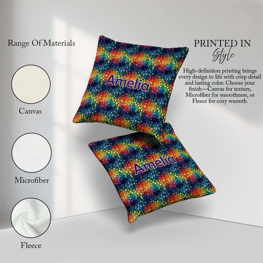 Custom Name Rainbow Galaxy Butterfly Stars Cosmic Burst Seamless Square Filled Cushion Throw Pillow Sofa Bed Home Decor Zip Washable UK Made