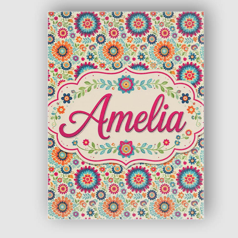Personalised Name Bright Folk Floral Custom  Contemporary Display Elegant Feature Canvas Wall Art Print Decor Picture Ready to Hang