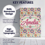 Personalised Name Bright Folk Floral Custom  Contemporary Display Elegant Feature Canvas Wall Art Print Decor Picture Ready to Hang