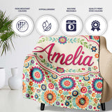 Bright Folk Art Floral Ditsy Pattern Colorful Flowers Seamless Name  Personalised Custom Name Super Soft Fleece Blanket Bed Sofa Throw