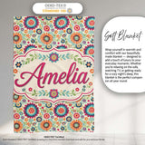 Bright Folk Art Floral Ditsy Pattern Colorful Flowers Seamless Name  Personalised Custom Name Super Soft Fleece Blanket Bed Sofa Throw