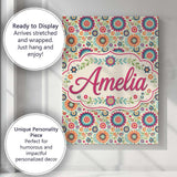 Personalised Name Bright Folk Floral Custom  Contemporary Display Elegant Feature Canvas Wall Art Print Decor Picture Ready to Hang