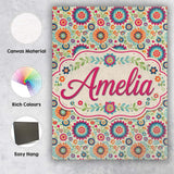 Personalised Name Bright Folk Floral Custom  Contemporary Display Elegant Feature Canvas Wall Art Print Decor Picture Ready to Hang