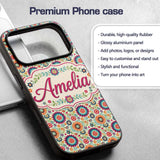 Bright Folk Art Floral Ditsy Pattern Colorful Custom Name Protective Phone Case Mobile Cover Durable Everyday Smartphone Shock Resistant