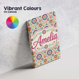 Personalised Name Bright Folk Floral Custom  Contemporary Display Elegant Feature Canvas Wall Art Print Decor Picture Ready to Hang