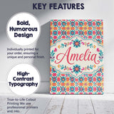 Personalised Name Boho Floral Folk Garden Custom  Unique Gift Idea Elegant Feature Canvas Wall Art Print Decor Picture Ready to Hang