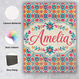 Personalised Name Boho Floral Folk Garden Custom  Unique Gift Idea Elegant Feature Canvas Wall Art Print Decor Picture Ready to Hang