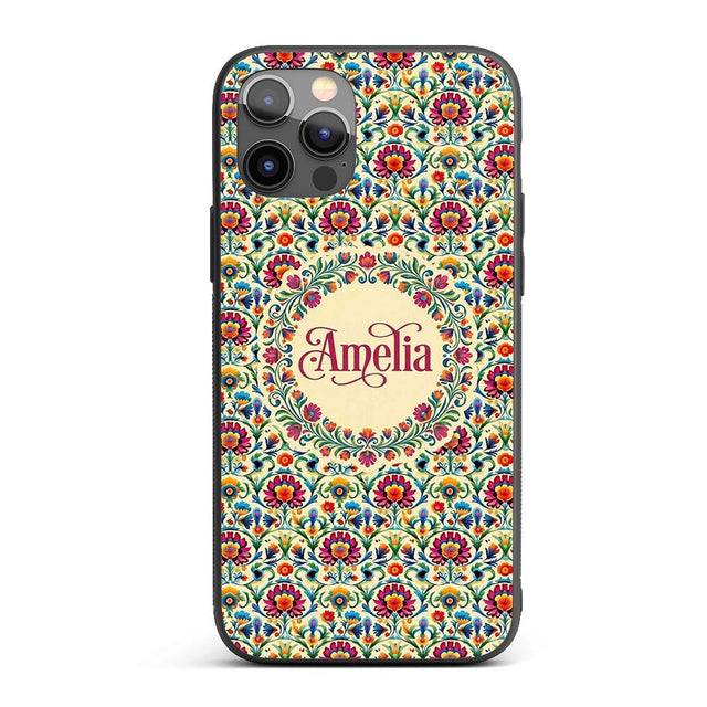 Scandinavian Folk Floral Meadow Bright Flowers Custom Name Protective Phone Case Mobile Cover Durable Everyday Smartphone Shock Resistant