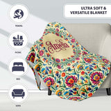 Scandinavian Folk Floral Meadow Bright Flowers Seamless Pattern  Personalised Custom Name Super Soft Fleece Blanket Bed Sofa Throw