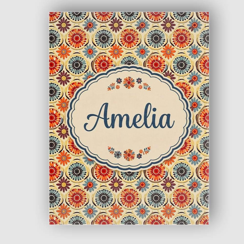 Personalised Name Circular Floral Dots Custom  Modern Room Accent Elegant Feature Canvas Wall Art Print Decor Picture Ready to Hang