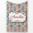 Bohemian Floral Tile Symmetry Vibrant Garden Seamless Pattern Name  Personalised Custom Name Super Soft Fleece Blanket Bed Sofa Throw