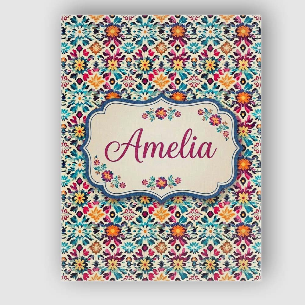 Personalised Name Bohemian Floral Tile Custom  Modern Room Accent Elegant Feature Canvas Wall Art Print Decor Picture Ready to Hang