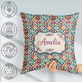 Custom Name Bohemian Floral Tile Symmetry Vibrant Garden Pattern Square Filled Cushion Throw Pillow Sofa Bed Home Decor Zip Washable UK Made