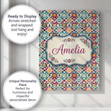 Personalised Name Bohemian Floral Tile Custom  Modern Room Accent Elegant Feature Canvas Wall Art Print Decor Picture Ready to Hang