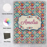 Personalised Name Bohemian Floral Tile Custom  Modern Room Accent Elegant Feature Canvas Wall Art Print Decor Picture Ready to Hang