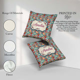 Custom Name Bohemian Floral Tile Symmetry Vibrant Garden Pattern Square Filled Cushion Throw Pillow Sofa Bed Home Decor Zip Washable UK Made
