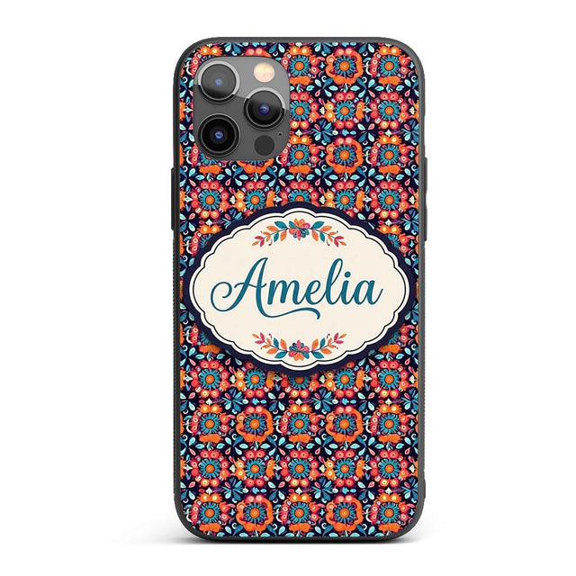 Bold Folk Floral Night Garden Bright Blossoms Custom Name Protective Phone Case Mobile Cover Durable Everyday Smartphone Shock Resistant
