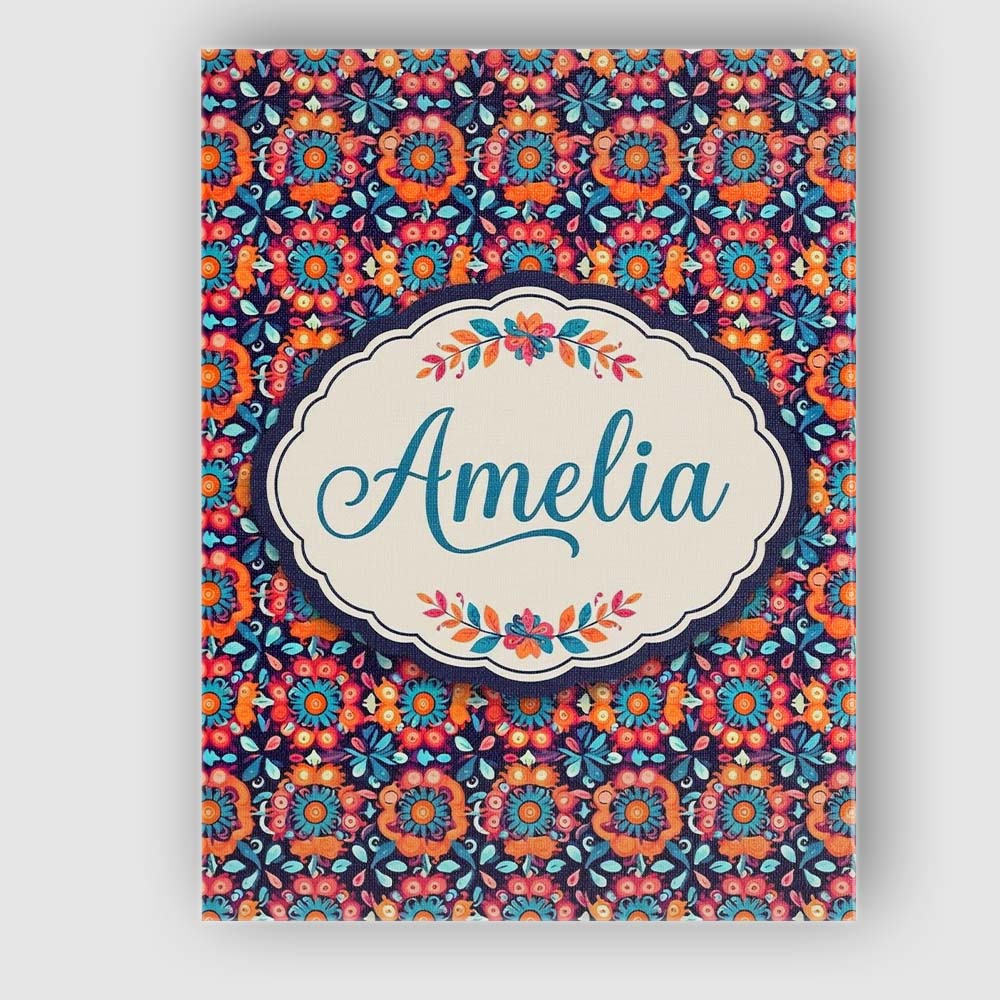 Personalised Name Bold Folk Floral Night Custom  Unique Gift Idea Elegant Feature Canvas Wall Art Print Decor Picture Ready to Hang