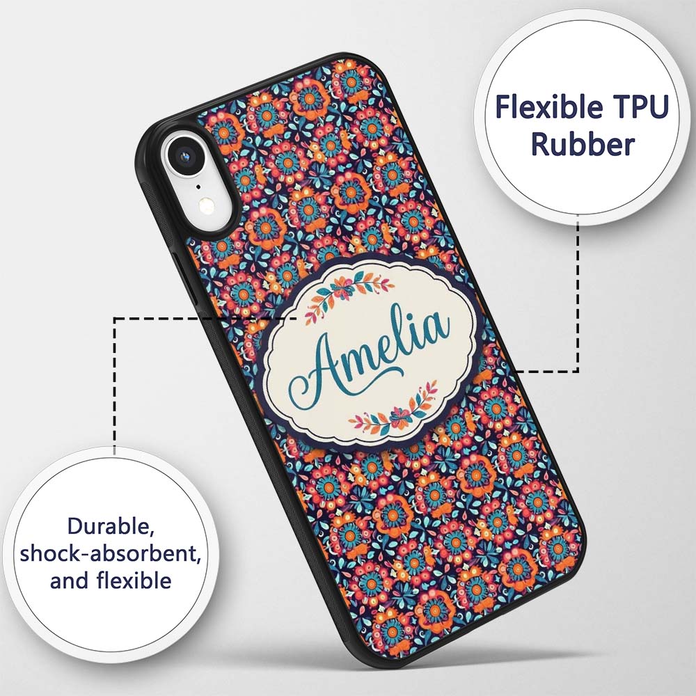 Bold Folk Floral Night Garden Bright Blossoms Custom Name Protective Phone Case Mobile Cover Durable Everyday Smartphone Shock Resistant