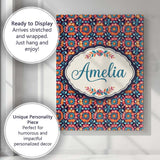 Personalised Name Bold Folk Floral Night Custom  Unique Gift Idea Elegant Feature Canvas Wall Art Print Decor Picture Ready to Hang