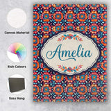 Personalised Name Bold Folk Floral Night Custom  Unique Gift Idea Elegant Feature Canvas Wall Art Print Decor Picture Ready to Hang