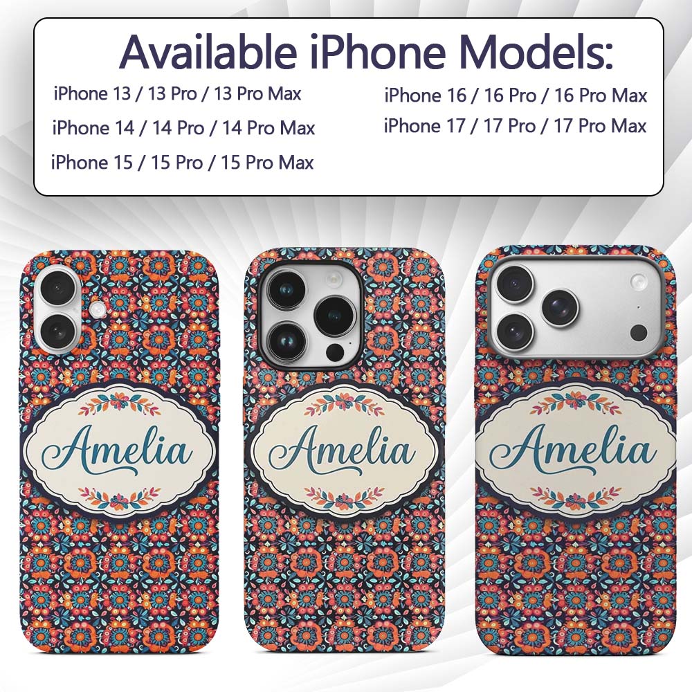 Bold Folk Floral Night Garden Bright Blossoms Custom Name Protective Phone Case Mobile Cover Durable Everyday Smartphone Shock Resistant