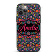 Bright Neon Folk Floral Black Background Seamless Custom Name Protective Phone Case Mobile Cover Durable Everyday Smartphone Shock Resistant