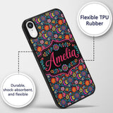 Bright Neon Folk Floral Black Background Seamless Custom Name Protective Phone Case Mobile Cover Durable Everyday Smartphone Shock Resistant