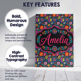 Personalised Name Bright Neon Folk Floral Custom  Unique Gift Idea Elegant Feature Canvas Wall Art Print Decor Picture Ready to Hang