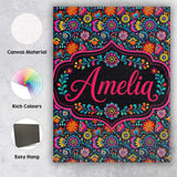 Personalised Name Bright Neon Folk Floral Custom  Unique Gift Idea Elegant Feature Canvas Wall Art Print Decor Picture Ready to Hang