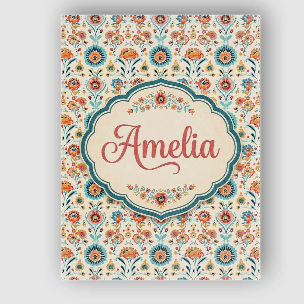 Personalised Name Scandinavian Folk Floral Custom  Unique Gift Idea Elegant Feature Canvas Wall Art Print Decor Picture Ready to Hang