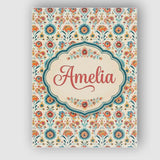 Personalised Name Scandinavian Folk Floral Custom  Unique Gift Idea Elegant Feature Canvas Wall Art Print Decor Picture Ready to Hang