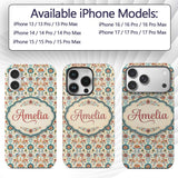 Scandinavian Folk Floral Garden Vintage Style Custom Name Protective Phone Case Mobile Cover Durable Everyday Smartphone Shock Resistant