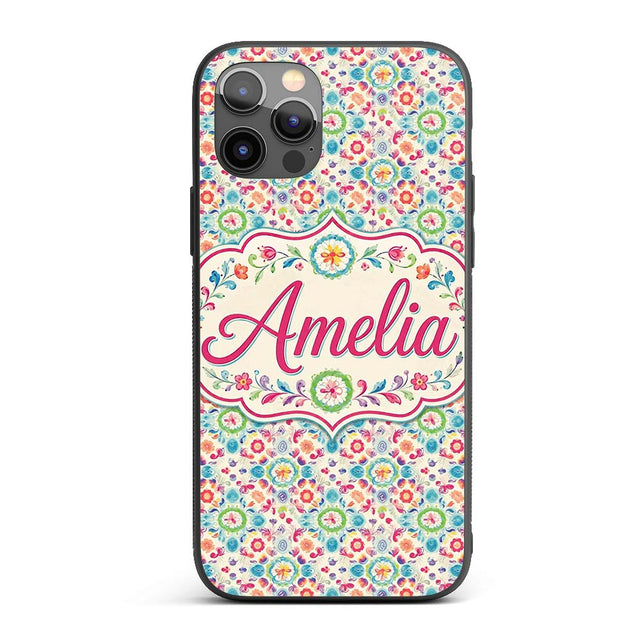 Watercolor Boho Floral Pastel Medallion Soft Custom Name Protective Phone Case Mobile Cover Durable Everyday Smartphone Shock Resistant