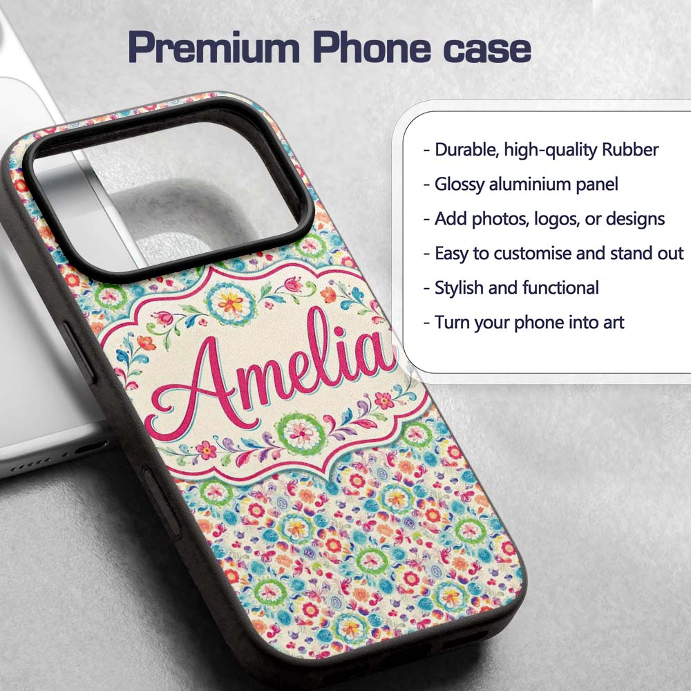 Watercolor Boho Floral Pastel Medallion Soft Custom Name Protective Phone Case Mobile Cover Durable Everyday Smartphone Shock Resistant