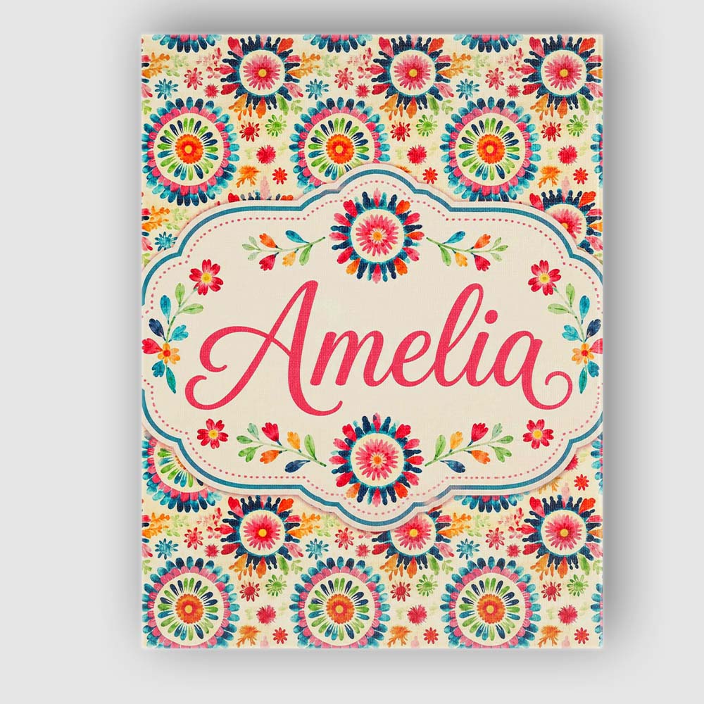 Personalised Name Bright Folk Floral Custom  Contemporary Display Elegant Feature Canvas Wall Art Print Decor Picture Ready to Hang