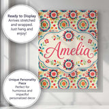 Personalised Name Bright Folk Floral Custom  Contemporary Display Elegant Feature Canvas Wall Art Print Decor Picture Ready to Hang
