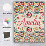 Personalised Name Bright Folk Floral Custom  Contemporary Display Elegant Feature Canvas Wall Art Print Decor Picture Ready to Hang