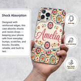 Bright Folk Art Floral Burst Circle Seamless Custom Name Protective Phone Case Mobile Cover Durable Everyday Smartphone Shock Resistant