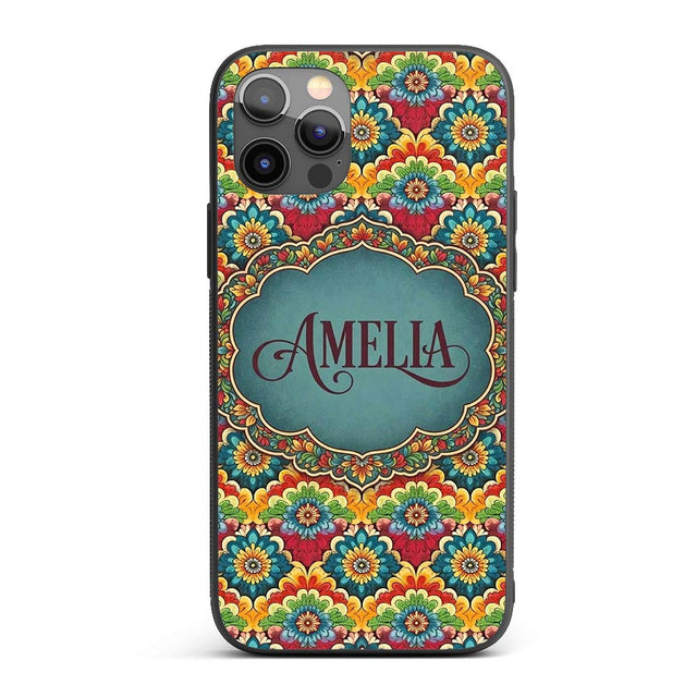 Colorful Floral Tile Bold Symmetry Printed Design Custom Name Protective Phone Case Mobile Cover Durable Everyday Smartphone Shock Resistant
